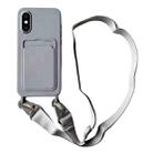 For iPhone XS / X Card Slot Liquid Silicone Phone Case with Lanyard(Grey) - 1