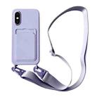 For iPhone XS / X Card Slot Liquid Silicone Phone Case with Lanyard(Light Purple) - 1