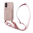 For iPhone XS / X Card Slot Liquid Silicone Phone Case with Lanyard(Light Pink) - 1