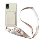 For iPhone XR Card Slot Liquid Silicone Phone Case with Lanyard(White) - 1