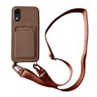 For iPhone XR Card Slot Liquid Silicone Phone Case with Lanyard(Coffee) - 1