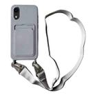 For iPhone XR Card Slot Liquid Silicone Phone Case with Lanyard(Grey) - 1