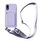 For iPhone XR Card Slot Liquid Silicone Phone Case with Lanyard(Light Purple) - 1