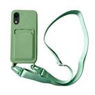 For iPhone XR Card Slot Liquid Silicone Phone Case with Lanyard(Matcha Green) - 1