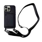 For iPhone 16 Pro Max Card Slot Liquid Silicone Phone Case with Lanyard(Black) - 1