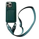 For iPhone 16 Pro Max Card Slot Liquid Silicone Phone Case with Lanyard(Dark Green) - 1