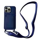 For iPhone 16 Pro Card Slot Liquid Silicone Phone Case with Lanyard(Dark Blue) - 1