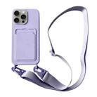 For iPhone 16 Pro Card Slot Liquid Silicone Phone Case with Lanyard(Light Purple) - 1