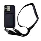 For iPhone 16 Plus Card Slot Liquid Silicone Phone Case with Lanyard(Black) - 1