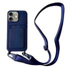 For iPhone 16 Plus Card Slot Liquid Silicone Phone Case with Lanyard(Dark Blue) - 1