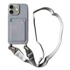 For iPhone 16 Plus Card Slot Liquid Silicone Phone Case with Lanyard(Grey) - 1