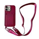 For iPhone 16 Plus Card Slot Liquid Silicone Phone Case with Lanyard(Wine Red) - 1