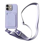 For iPhone 16 Plus Card Slot Liquid Silicone Phone Case with Lanyard(Light Purple) - 1