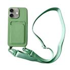 For iPhone 16 Plus Card Slot Liquid Silicone Phone Case with Lanyard(Matcha Green) - 1