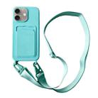 For iPhone 16 Card Slot Liquid Silicone Phone Case with Lanyard(Mint Green) - 1