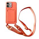 For iPhone 16 Card Slot Liquid Silicone Phone Case with Lanyard(Orange) - 1