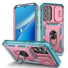 For Samsung Galaxy A54 5G Sliding Camshield TPU + PC Phone Case with Holder(Pink+Green) - 1