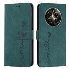 For Realme 12+ Skin Feel Heart Embossed Leather Phone Case with Long Lanyard(Green) - 1