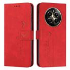 For Realme 12+ Skin Feel Heart Embossed Leather Phone Case with Long Lanyard(Red) - 1