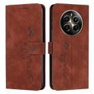 For Realme 12+ Skin Feel Heart Embossed Leather Phone Case with Long Lanyard(Brown) - 1