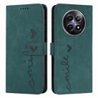 For Realme 12 5G Skin Feel Heart Embossed Leather Phone Case with Long Lanyard(Green) - 1