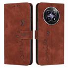 For Realme 12 5G Skin Feel Heart Embossed Leather Phone Case with Long Lanyard(Brown) - 1