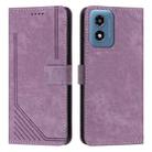 For Motorola Moto G04/G24 Skin Feel Stripe Pattern Leather Phone Case with Long Lanyard(Purple) - 1