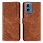 For Motorola Moto G34 5G Skin Feel Stripe Pattern Leather Phone Case with Long Lanyard(Brown) - 1