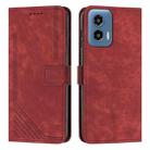 For Motorola Moto G34 5G Skin Feel Stripe Pattern Leather Phone Case with Long Lanyard(Red) - 1