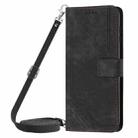 For Motorola Moto G34 5G Skin Feel Stripe Pattern Leather Phone Case with Long Lanyard(Black) - 2