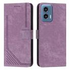 For Motorola Moto G34 5G Skin Feel Stripe Pattern Leather Phone Case with Long Lanyard(Purple) - 1