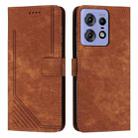 For Motorola Edge 50 Fusion Skin Feel Stripe Pattern Leather Phone Case with Long Lanyard(Brown) - 1