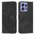 For Motorola Edge 50 Fusion Skin Feel Stripe Pattern Leather Phone Case with Long Lanyard(Black) - 1