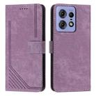 For Motorola Edge 50 Fusion Skin Feel Stripe Pattern Leather Phone Case with Long Lanyard(Purple) - 1