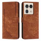 For Motorola Edge 50 Ultra Skin Feel Stripe Pattern Leather Phone Case with Long Lanyard(Brown) - 1