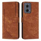 For Motorola Edge 2024 Skin Feel Stripe Pattern Leather Phone Case with Long Lanyard(Brown) - 1