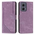 For Motorola Edge 2024 Skin Feel Stripe Pattern Leather Phone Case with Long Lanyard(Purple) - 1