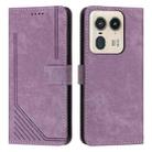 For Motorola Moto X50 Ultra Skin Feel Stripe Pattern Leather Phone Case with Long Lanyard(Purple) - 1