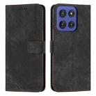 For Motorola Moto G Stylus 5G 2025 Skin Feel Stripe Pattern Leather Phone Case with Long Lanyard(Black) - 1
