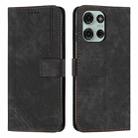 For Motorola Moto G56 5G Skin Feel Stripe Pattern Leather Phone Case with Lanyard(Black) - 1