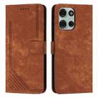 For Motorola Moto G86 5G Skin Feel Stripe Pattern Leather Phone Case with Lanyard(Brown) - 1