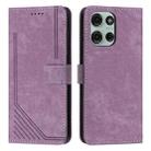 For Motorola Moto G86 5G Skin Feel Stripe Pattern Leather Phone Case with Lanyard(Purple) - 1