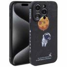 For iPhone 15 Pro Astronaut Pattern Silicone Straight Edge Phone Case(Planet Landing-Black) - 1