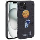 For iPhone 15 Plus Astronaut Pattern Silicone Straight Edge Phone Case(Planet Landing-Black) - 1