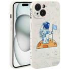 For iPhone 15 Plus Astronaut Pattern Silicone Straight Edge Phone Case(Planet Landing-White) - 1