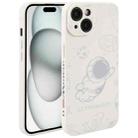 For iPhone 15 Astronaut Pattern Silicone Straight Edge Phone Case(Flying Astronaut-White) - 1