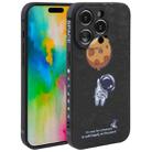 For iPhone 16 Pro Max Astronaut Pattern Silicone Straight Edge Phone Case(Planet Landing-Black) - 1