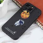 For iPhone 16 Pro Max Astronaut Pattern Silicone Straight Edge Phone Case(Planet Landing-Black) - 2