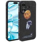 For iPhone 16 Plus Astronaut Pattern Silicone Straight Edge Phone Case(Planet Landing-Black) - 1