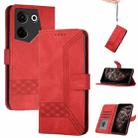 For Tecno Camon 20/20 Pro 4G Cubic Skin Feel Flip Leather Phone Case(Red) - 1